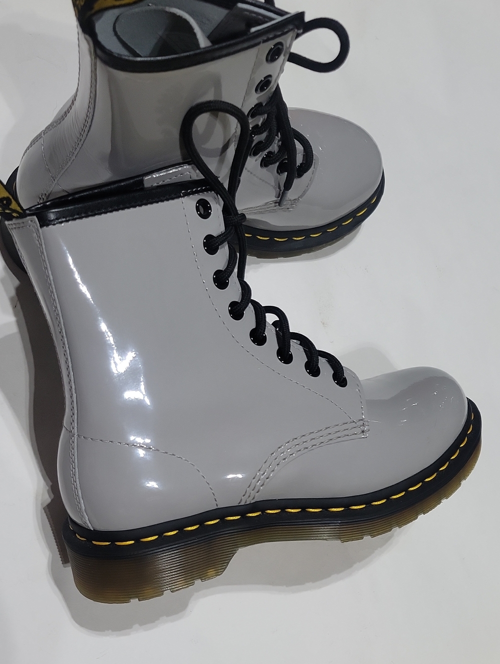 Dr. Martens Glossy Gray Lace-Up Combat Boots - Women's size 6 New Style #27635
